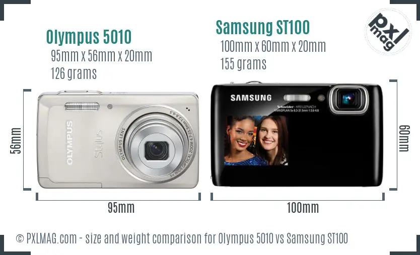 Olympus 5010 vs Samsung ST100 size comparison