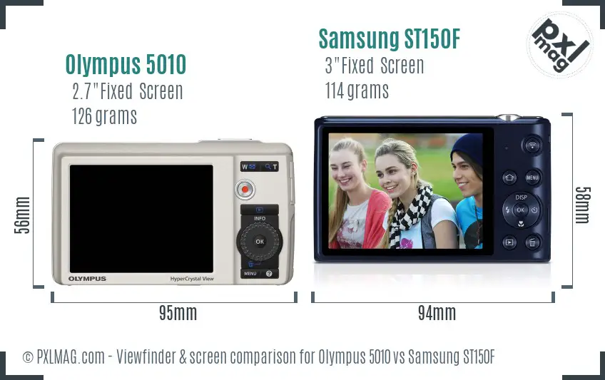 Olympus 5010 vs Samsung ST150F Screen and Viewfinder comparison