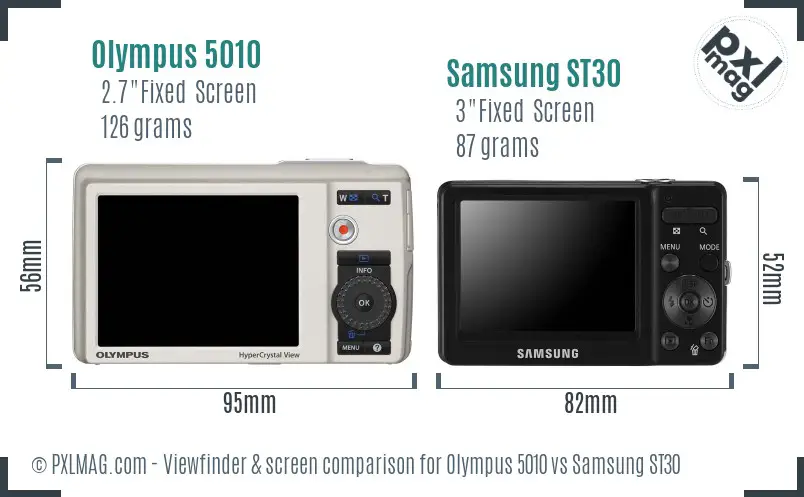Olympus 5010 vs Samsung ST30 Screen and Viewfinder comparison Olympus 5010 vs Samsung ST30 Screen and Viewfinder comparison