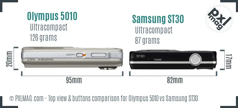 Olympus 5010 vs Samsung ST30 top view buttons comparison Olympus 5010 vs Samsung ST30 top view buttons comparison