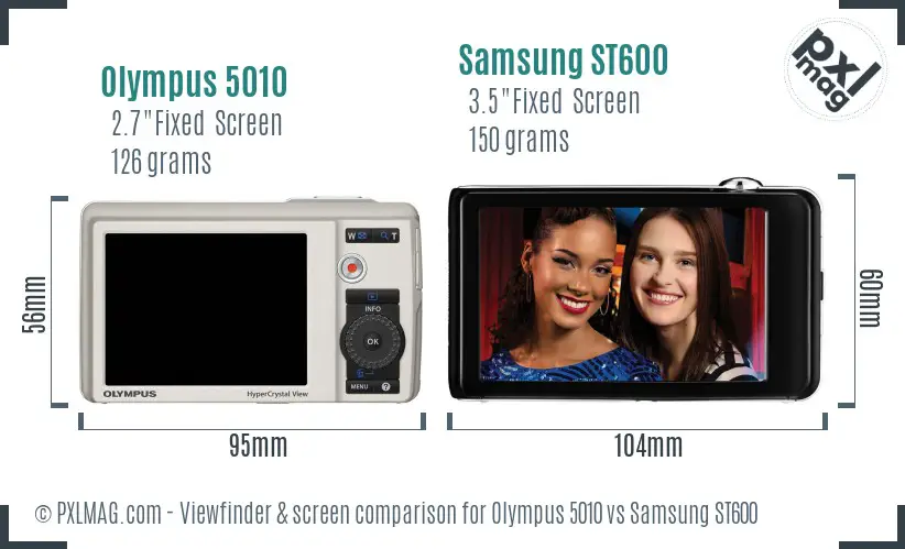 Olympus 5010 vs Samsung ST600 Screen and Viewfinder comparison