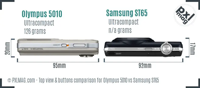 Olympus 5010 vs Samsung ST65 top view buttons comparison Olympus 5010 vs Samsung ST65 top view buttons comparison
