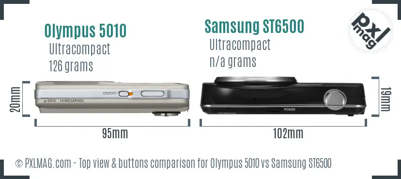 Olympus 5010 vs Samsung ST6500 top view buttons comparison
