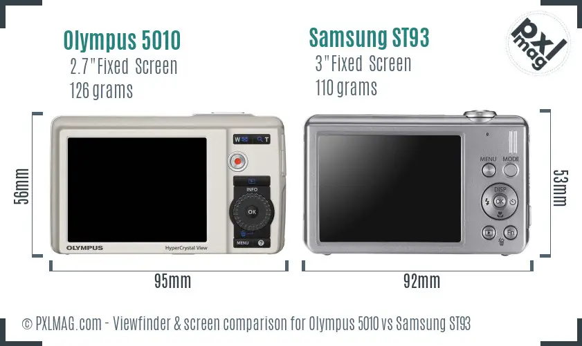 Olympus 5010 vs Samsung ST93 Screen and Viewfinder comparison