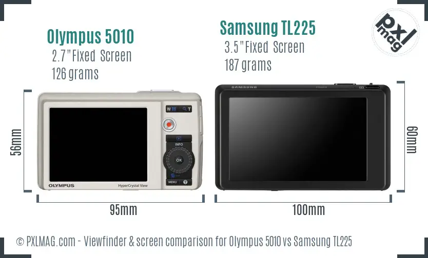 Olympus 5010 vs Samsung TL225 Screen and Viewfinder comparison