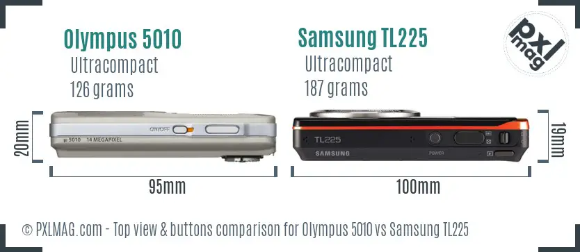 Olympus 5010 vs Samsung TL225 top view buttons comparison