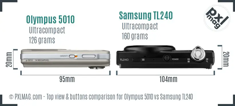 Olympus 5010 vs Samsung TL240 top view buttons comparison Olympus 5010 vs Samsung TL240 top view buttons comparison