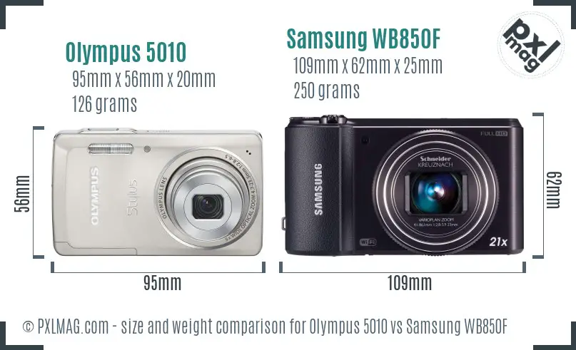 Olympus 5010 vs Samsung WB850F size comparison