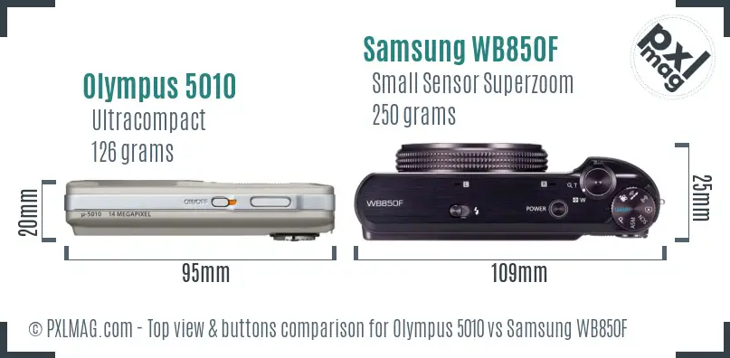 Olympus 5010 vs Samsung WB850F top view buttons comparison