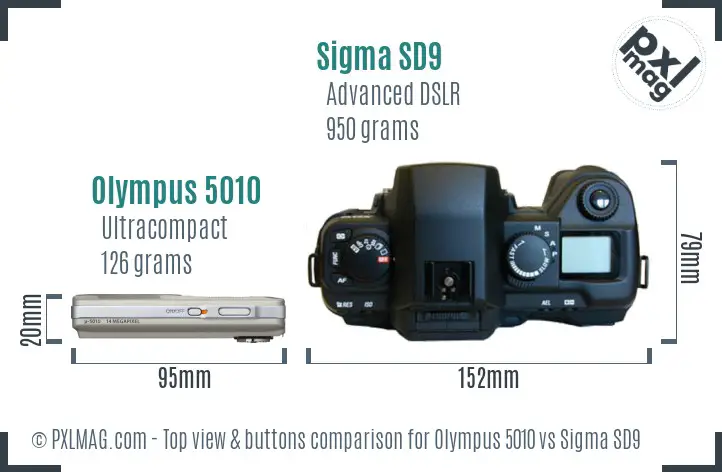Olympus 5010 vs Sigma SD9 top view buttons comparison