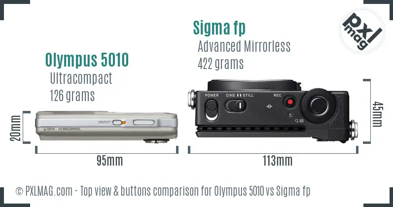 Olympus 5010 vs Sigma fp top view buttons comparison