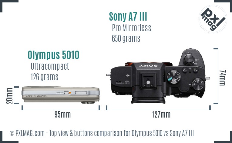 Olympus 5010 vs Sony A7 III top view buttons comparison