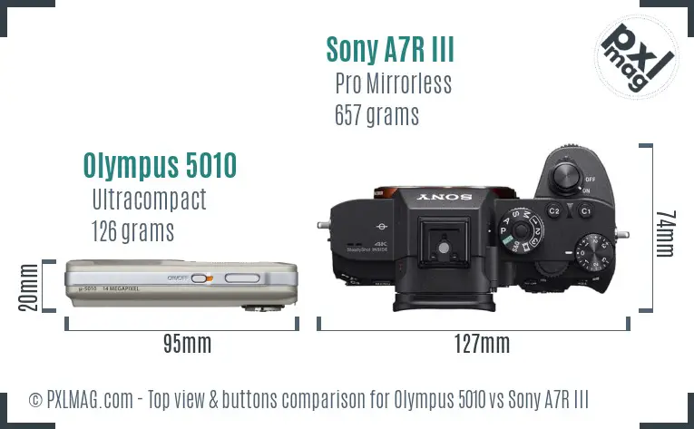 Olympus 5010 vs Sony A7R III top view buttons comparison