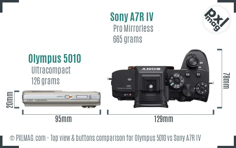 Olympus 5010 vs Sony A7R IV top view buttons comparison