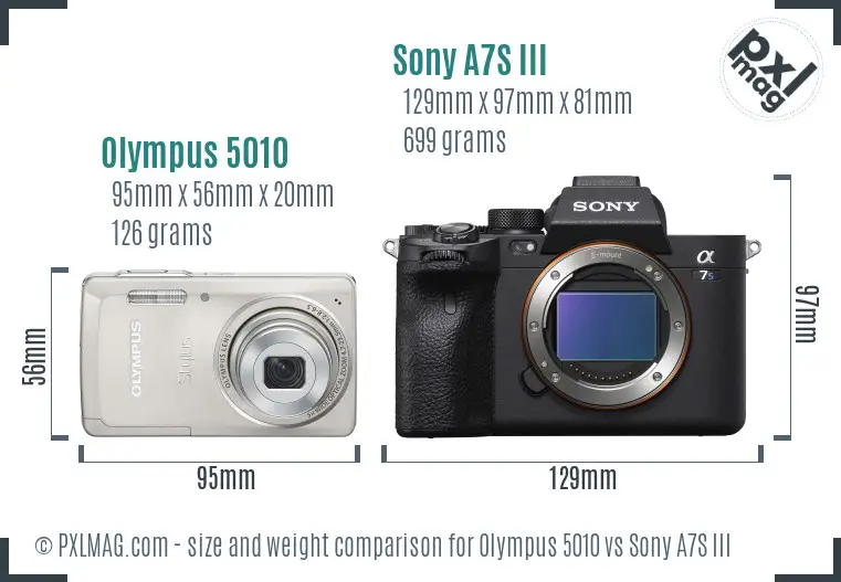 Olympus 5010 vs Sony A7S III size comparison