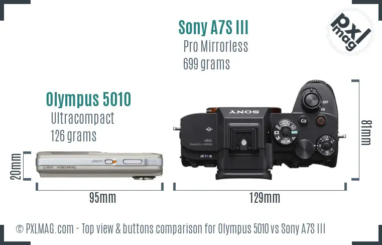 Olympus 5010 vs Sony A7S III top view buttons comparison