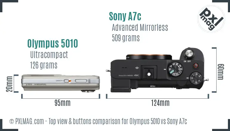 Olympus 5010 vs Sony A7c top view buttons comparison