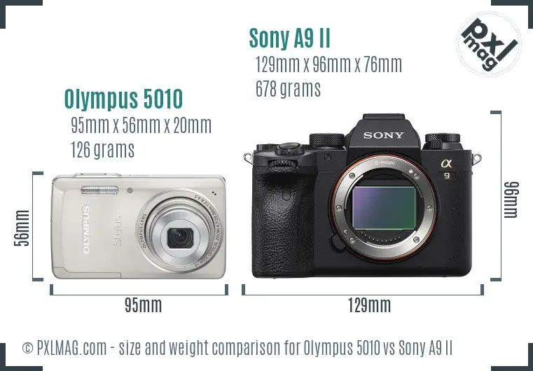Olympus 5010 vs Sony A9 II size comparison