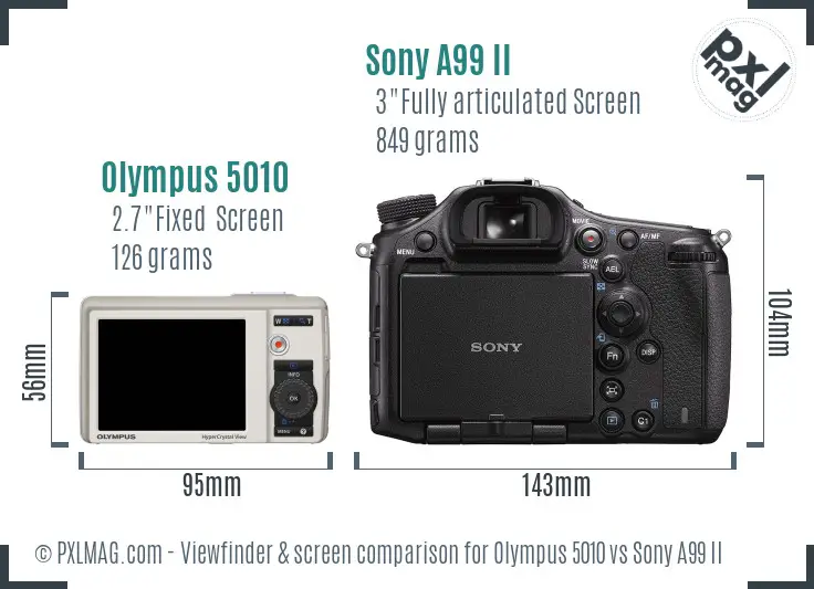 Olympus 5010 vs Sony A99 II Screen and Viewfinder comparison