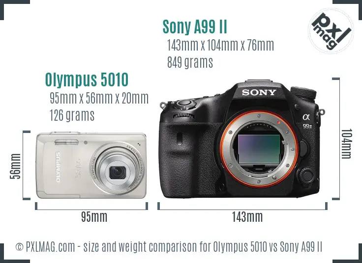 Olympus 5010 vs Sony A99 II size comparison