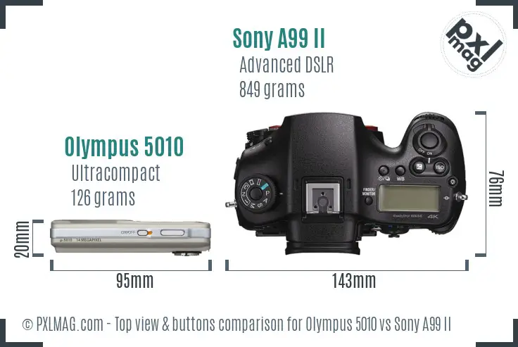 Olympus 5010 vs Sony A99 II top view buttons comparison