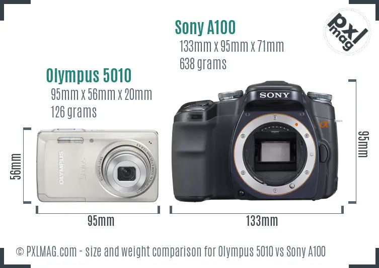 Olympus 5010 vs Sony A100 size comparison