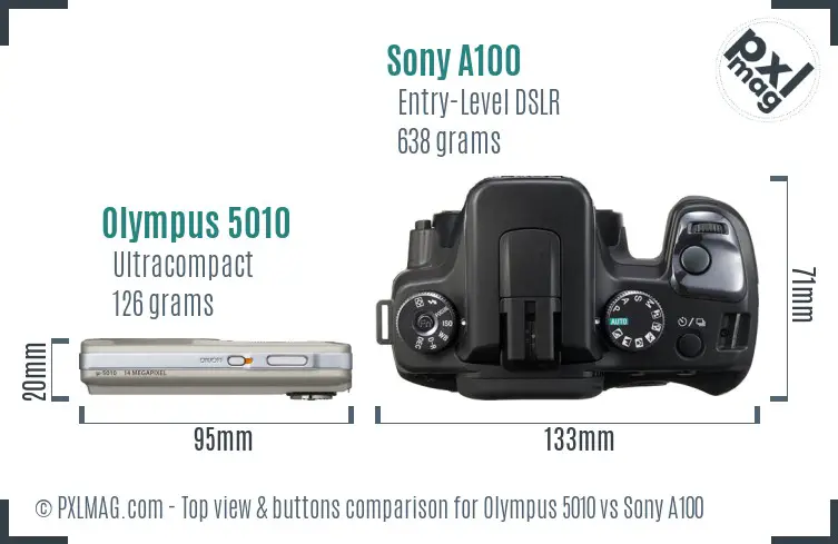 Olympus 5010 vs Sony A100 top view buttons comparison