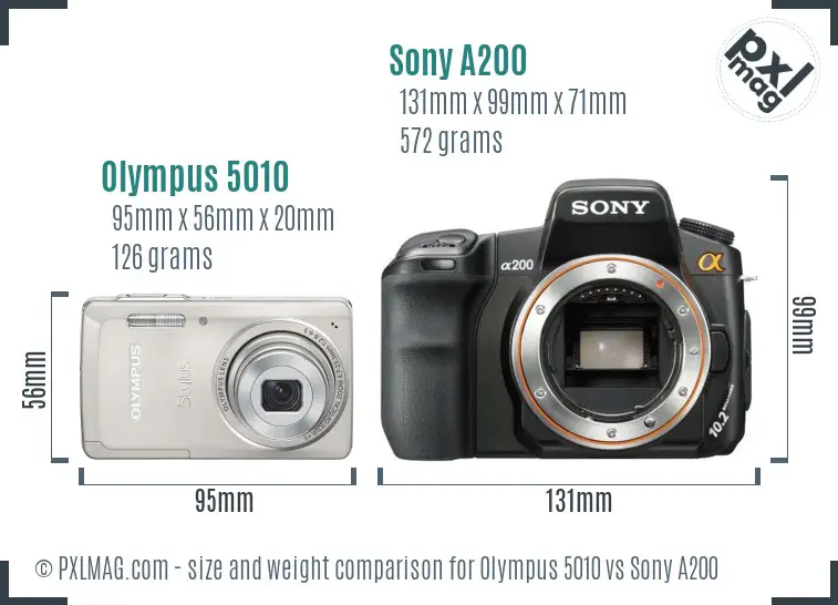 Olympus 5010 vs Sony A200 size comparison