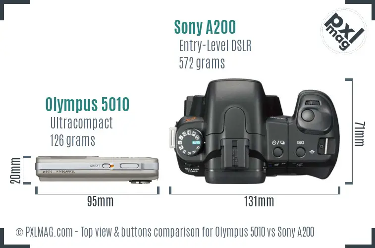 Olympus 5010 vs Sony A200 top view buttons comparison