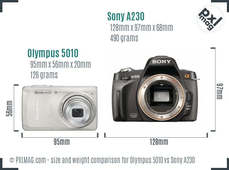 Olympus 5010 vs Sony A230 size comparison