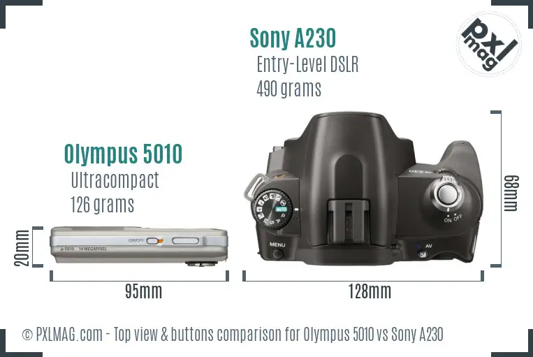 Olympus 5010 vs Sony A230 top view buttons comparison