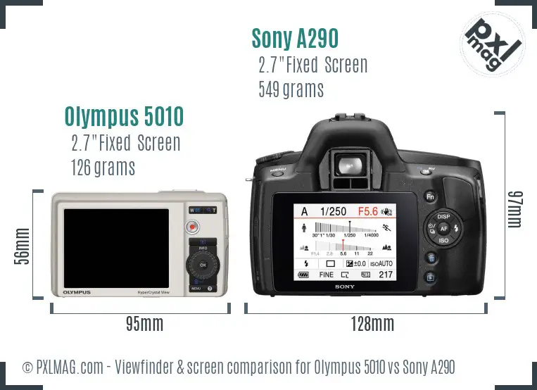 Olympus 5010 vs Sony A290 Screen and Viewfinder comparison