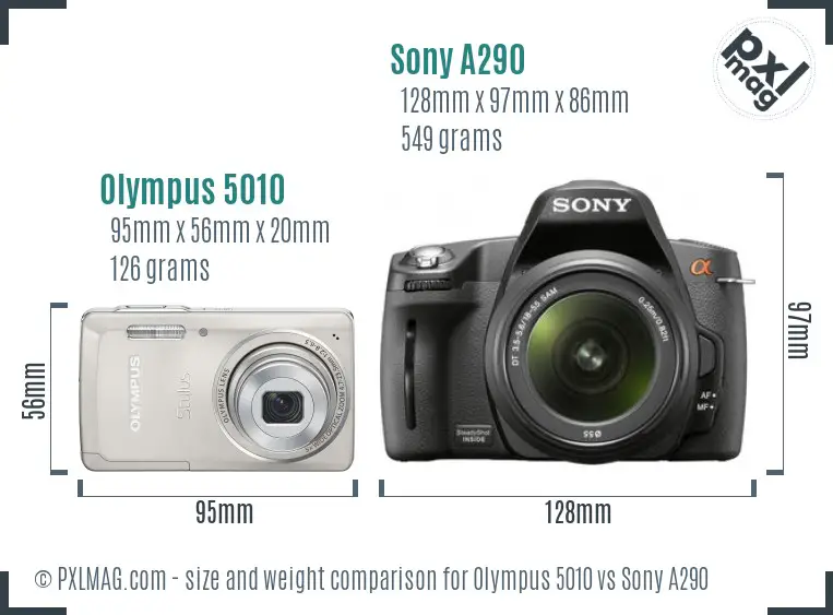 Olympus 5010 vs Sony A290 size comparison