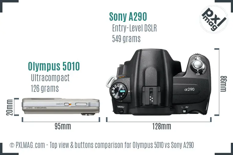 Olympus 5010 vs Sony A290 top view buttons comparison