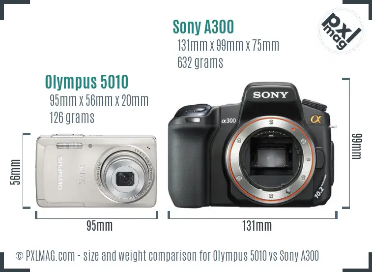 Olympus 5010 vs Sony A300 size comparison