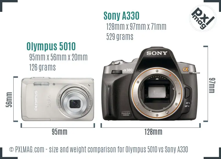 Olympus 5010 vs Sony A330 size comparison