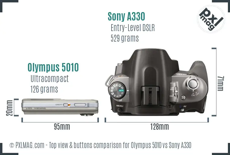 Olympus 5010 vs Sony A330 top view buttons comparison
