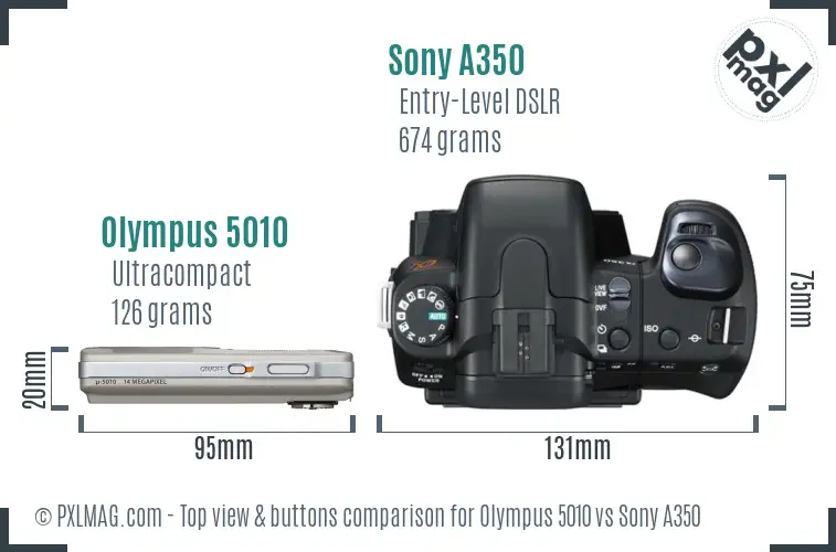 Olympus 5010 vs Sony A350 top view buttons comparison