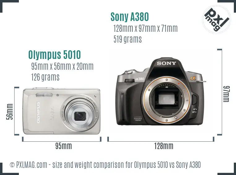 Olympus 5010 vs Sony A380 size comparison