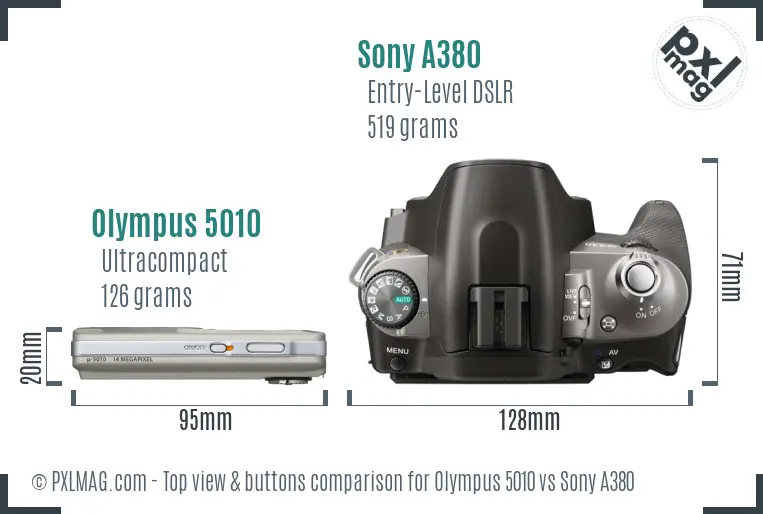 Olympus 5010 vs Sony A380 top view buttons comparison