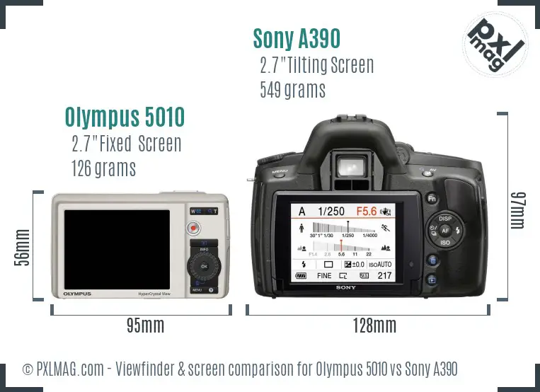 Olympus 5010 vs Sony A390 Screen and Viewfinder comparison
