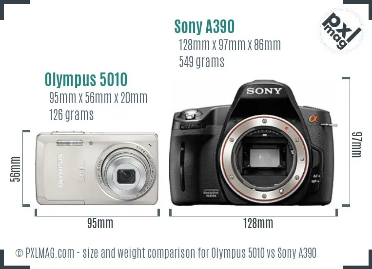 Olympus 5010 vs Sony A390 size comparison