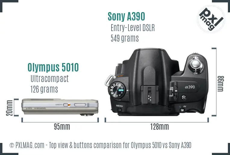 Olympus 5010 vs Sony A390 top view buttons comparison