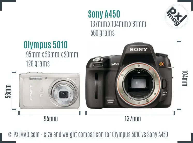 Olympus 5010 vs Sony A450 size comparison