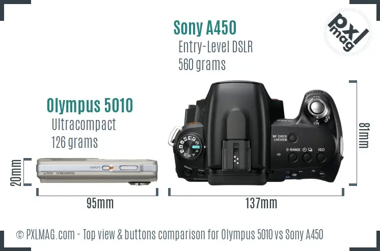 Olympus 5010 vs Sony A450 top view buttons comparison