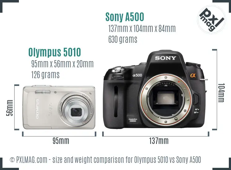 Olympus 5010 vs Sony A500 size comparison