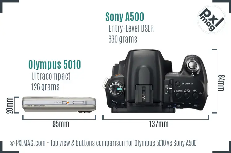 Olympus 5010 vs Sony A500 top view buttons comparison