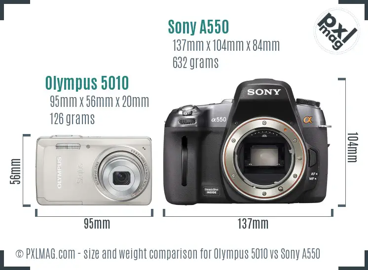 Olympus 5010 vs Sony A550 size comparison