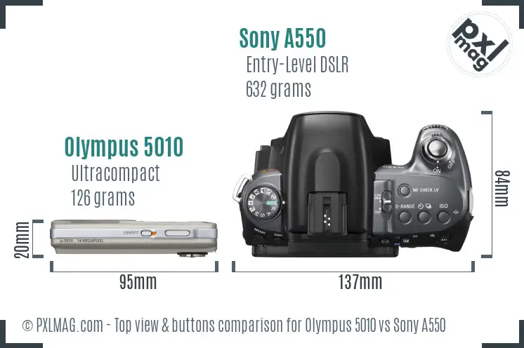 Olympus 5010 vs Sony A550 top view buttons comparison