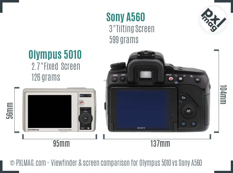 Olympus 5010 vs Sony A560 Screen and Viewfinder comparison